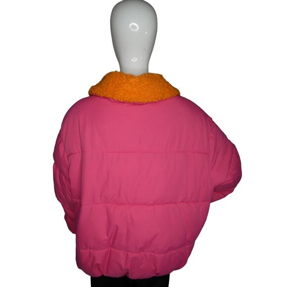 Urban Outfitters Women's Duckie Faux Shearling Collar Puffer Pink Jacket Size LG - Picture 5 of 8